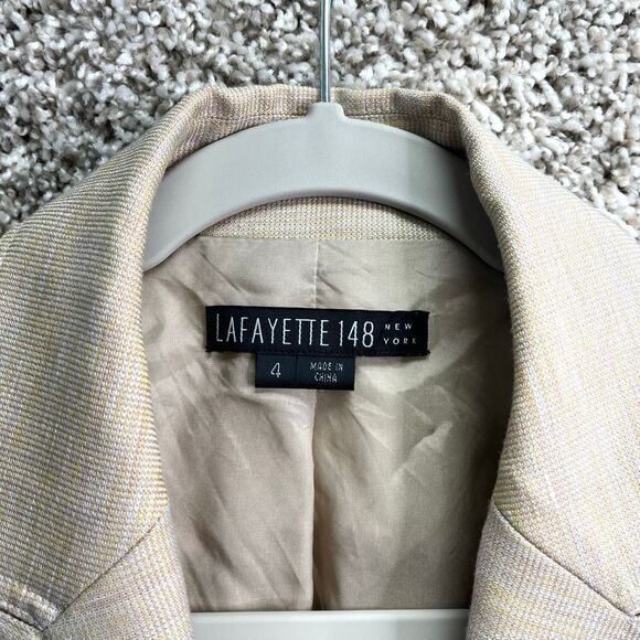 Lafayette 148 Blazer Women’s 4 Tan Wool & Linen Single Button Long Sleeve Jacket - Picture 2 of 7